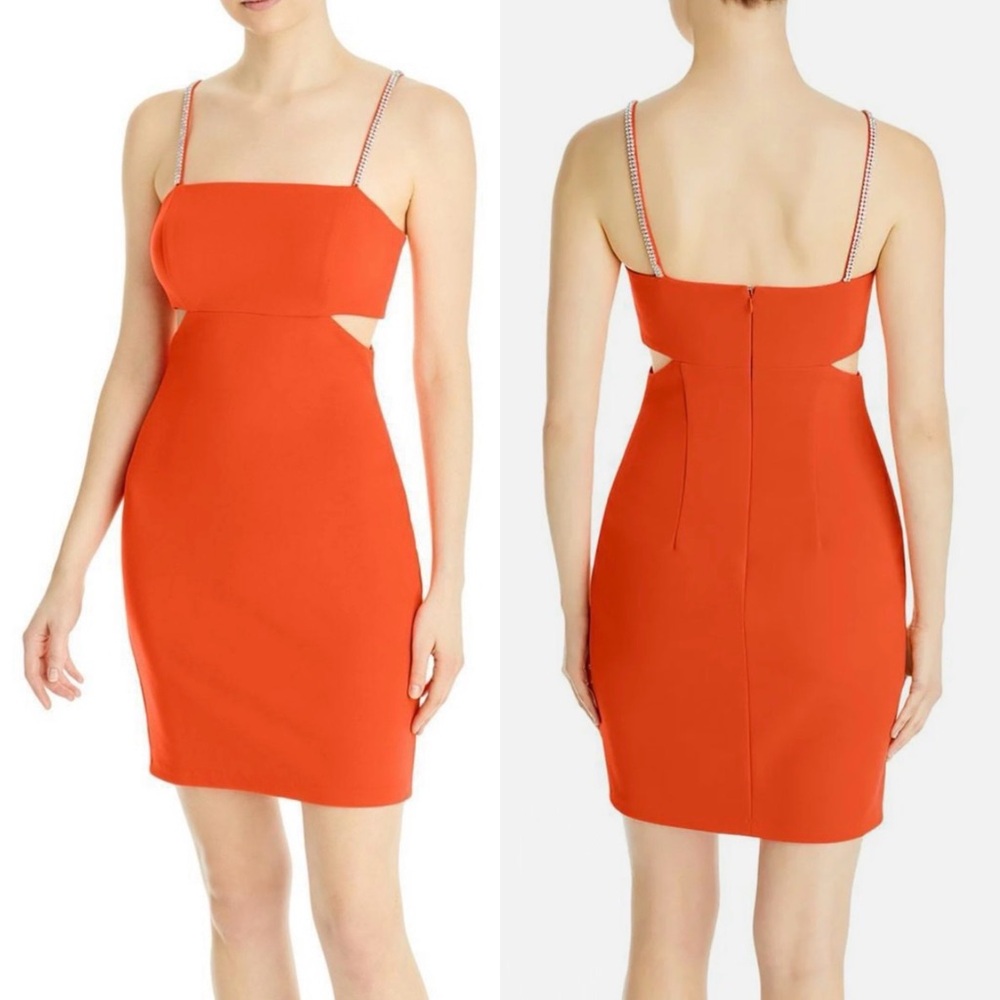 Crepe Cut Out Mini Dress w/ Rhinestone Spaghetti Straps Women’s Sz 4
